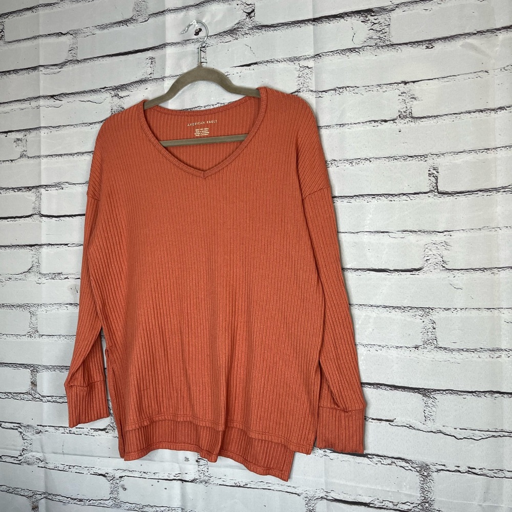 American Eagle Maroon Ribbed V‑Neck Sweater XXS Women’s Cozy Soft Fall Staple - Picture 7 of 14